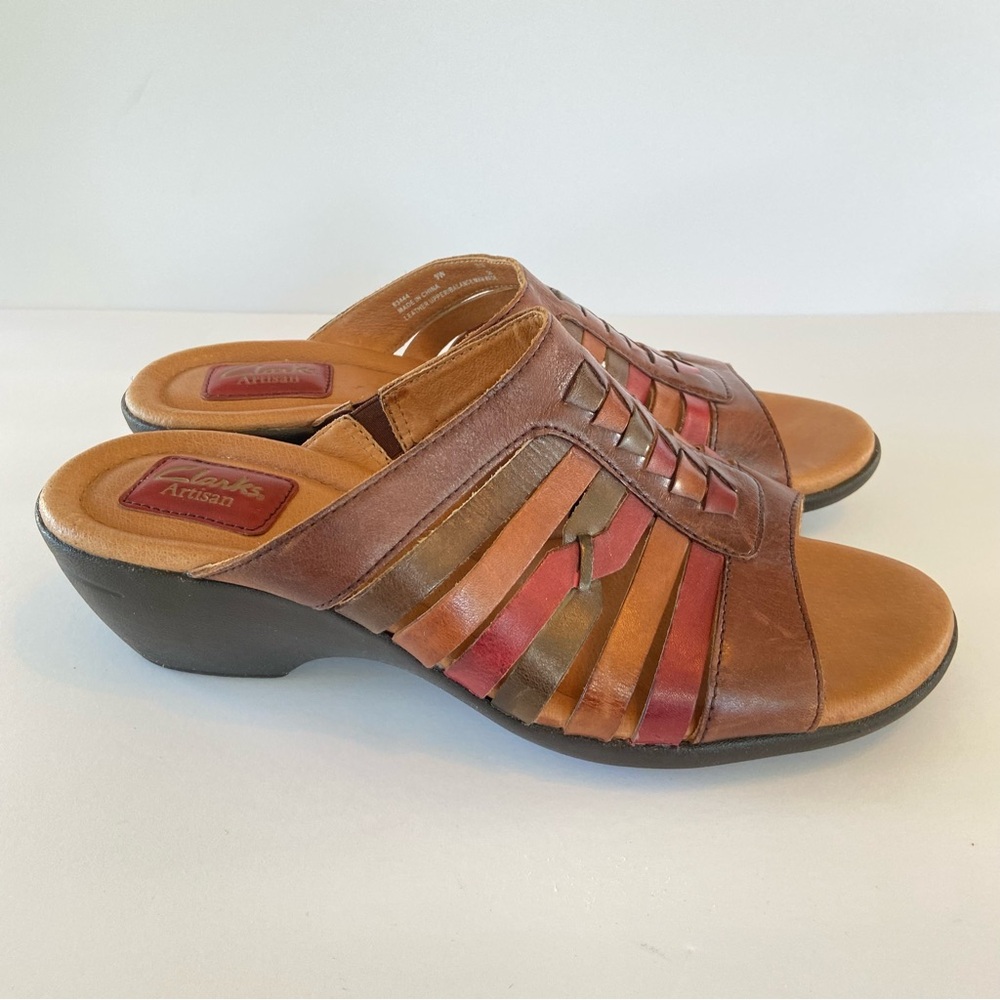 Clarks Artisan Women's leather Wedge Slide Comfort Sandals size 9